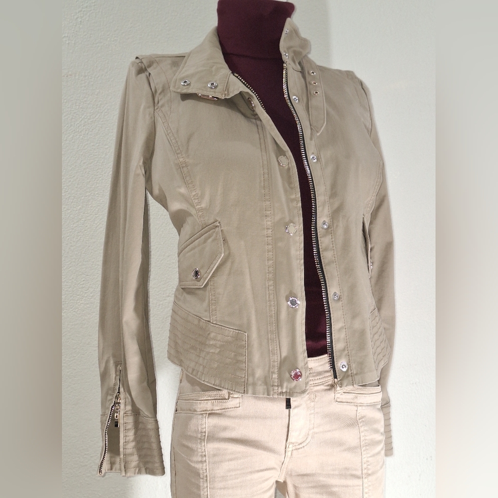 New, WHBM SP, 32" Bust, Beige Moto Jacket